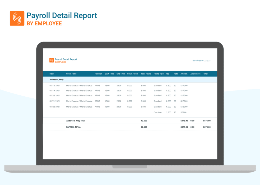 payroll reporting generated for attendance tracking