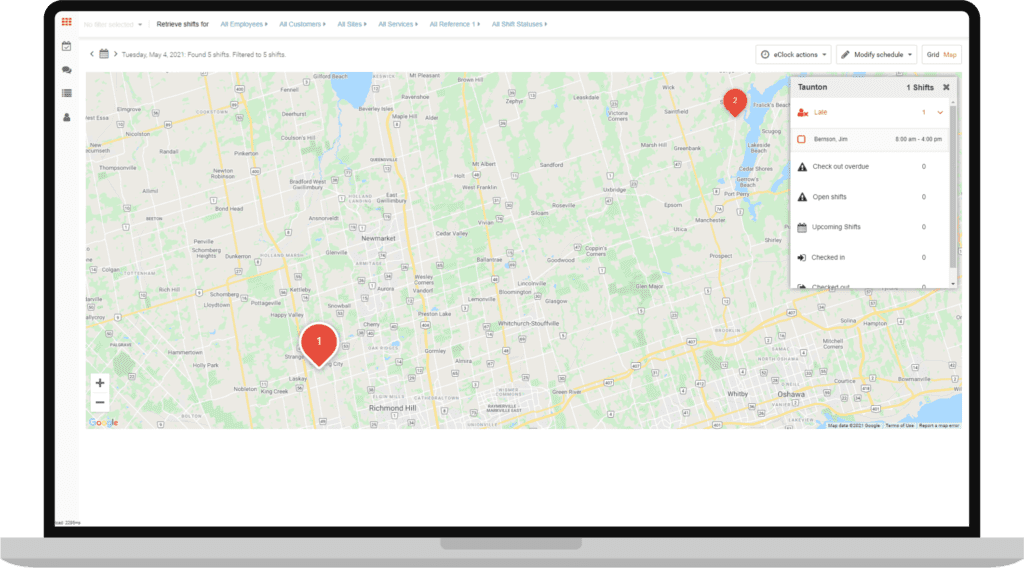 map view of multi location scheduling
