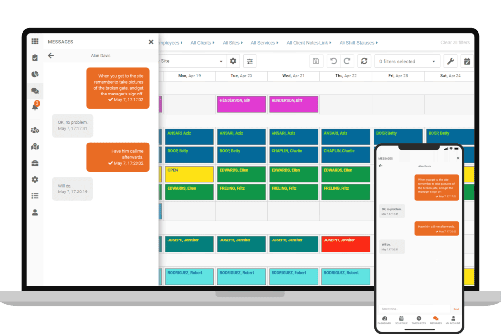 Chat options in Celayix workforce management platform