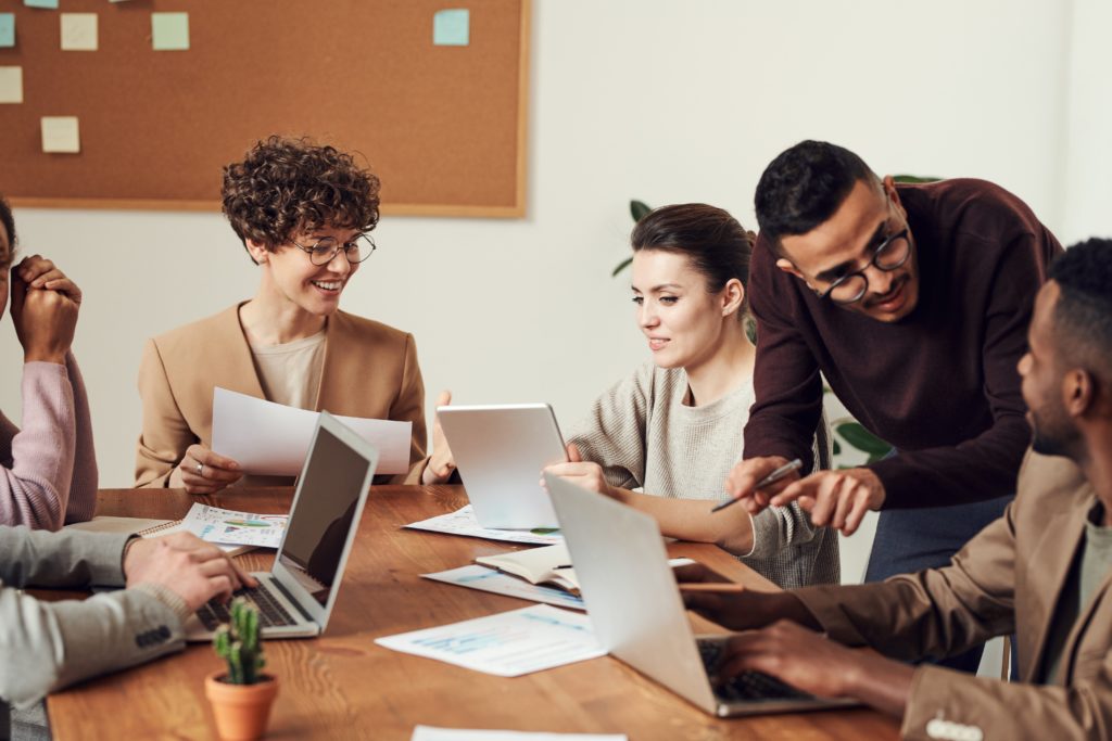 People in a group working together