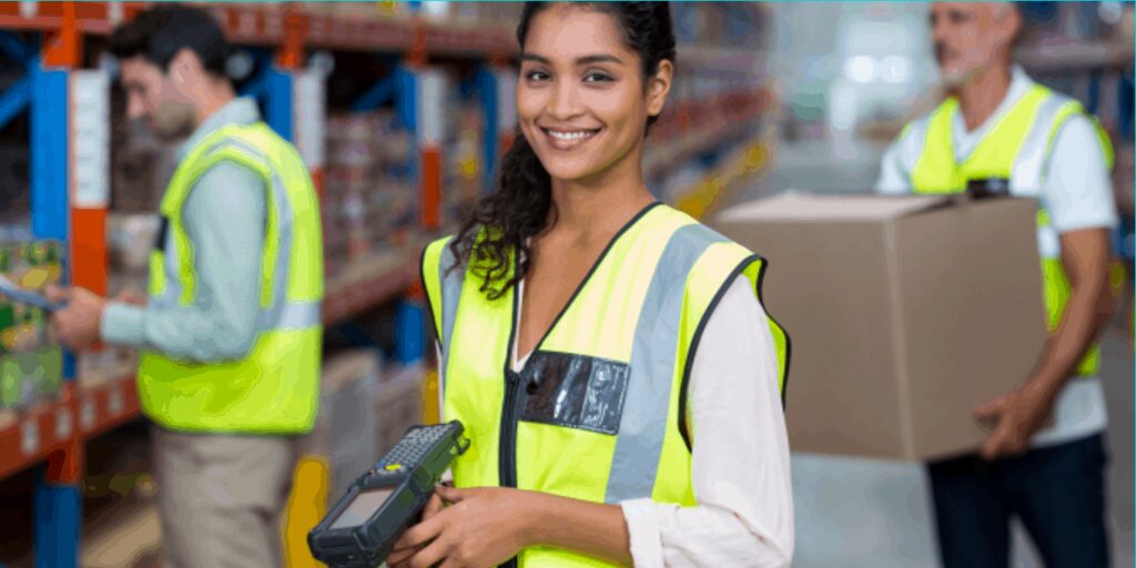 Happy Employee working in scanning and Tagging products