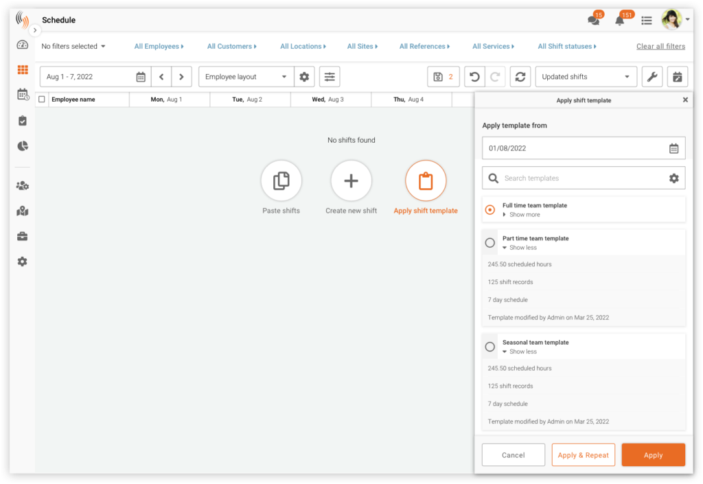 shift templates