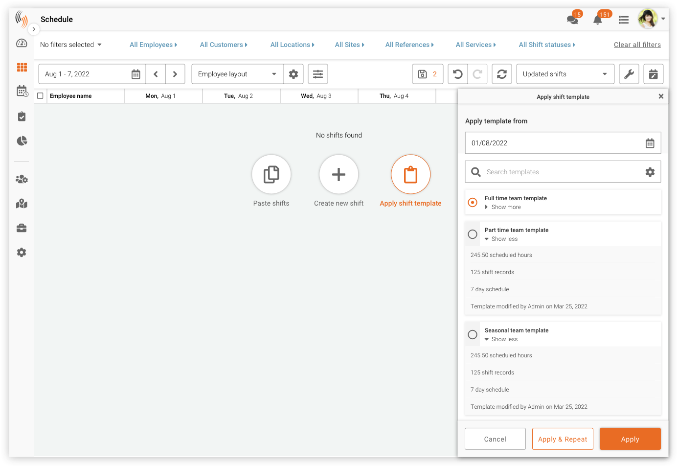 shift templates in employee scheduling