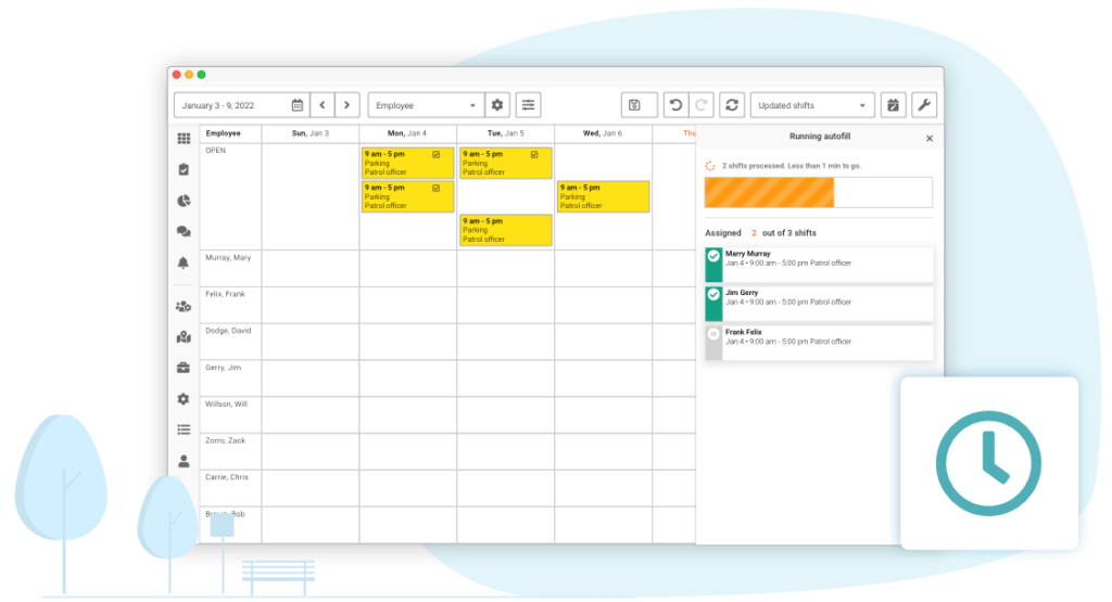 Celayix employee scheduling software showing autofill feature running