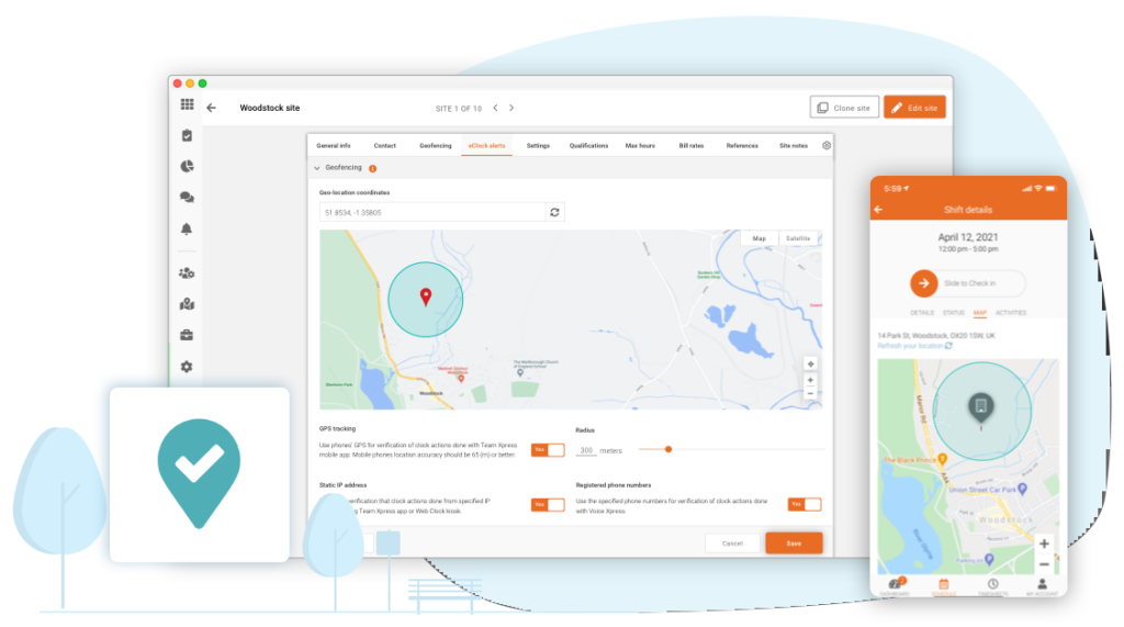 Celayix employee scheduling software showing geofencing feature