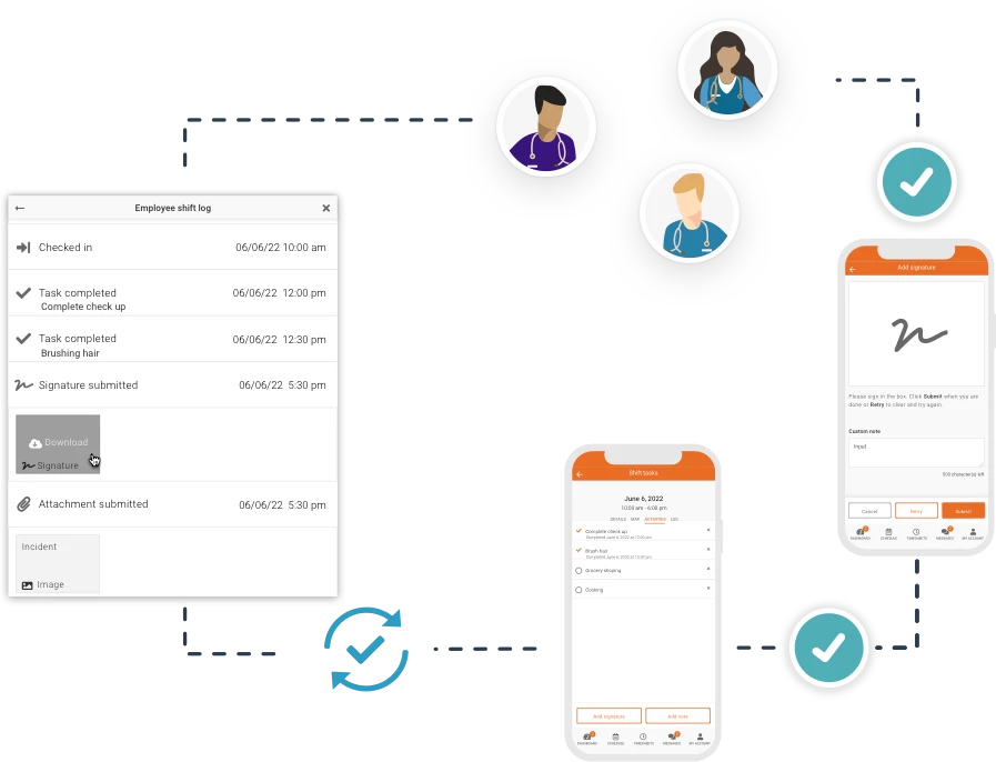 shift tasks and field reporting for home healthcare providers