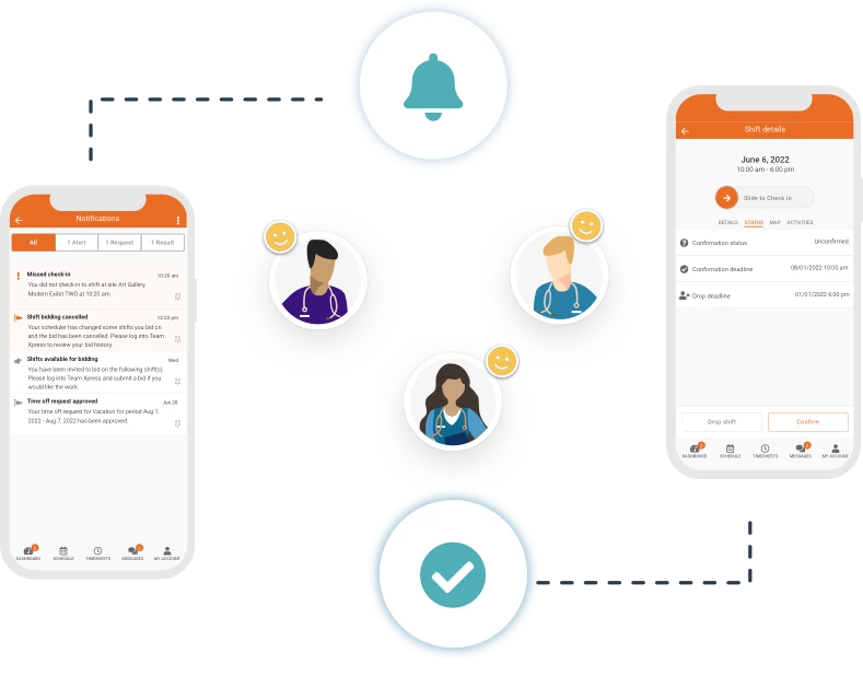 graphic illustrating how to communicate with caregivers through the celayix mobile app