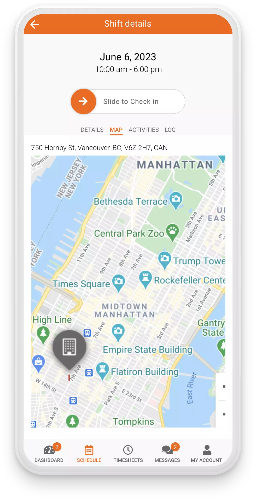 Celayix Mobile showing geofencing feature