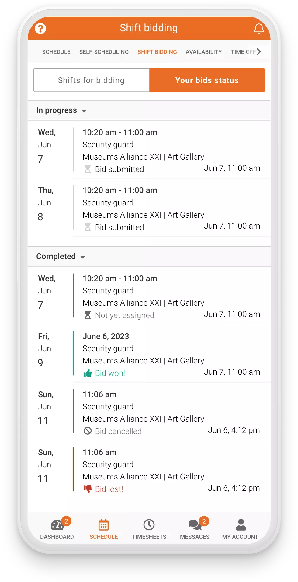 Celayix Mobile showing shift bidding feature