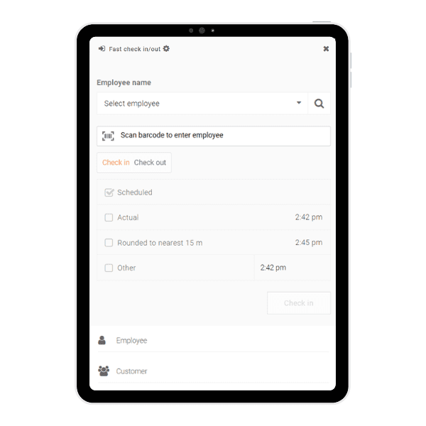 screenshot of employee fast check in from Celayix